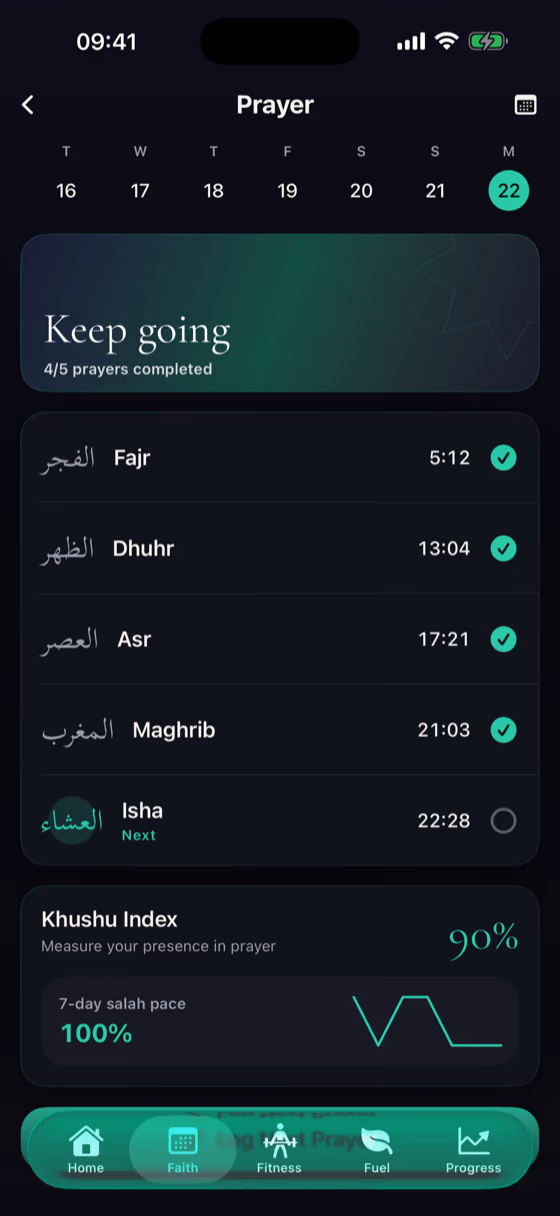 Zidni prayer tracking screen
